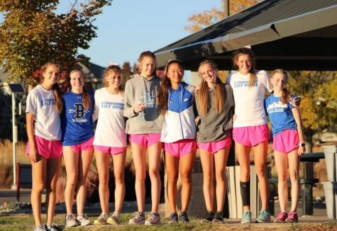 The girls varsity cross country team stands with their third-place regionals trophy. Their success at regionals earned them a spot at the state meet. Photo via the Broomfield Eagles Cross Country Facebook page. 