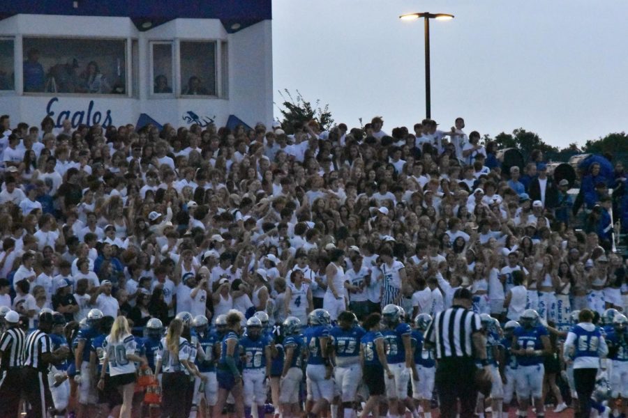 The+white-out+student+section+was+filled+to+the+brim+for+the+Eagles+home+opener+versus+Longmont+High+on+the+first+Friday+of+September.
