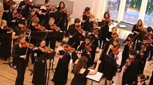 The orchestra performs at the Chateaux for Broomfield High School’s Performing Arts Gala in May of 2024.